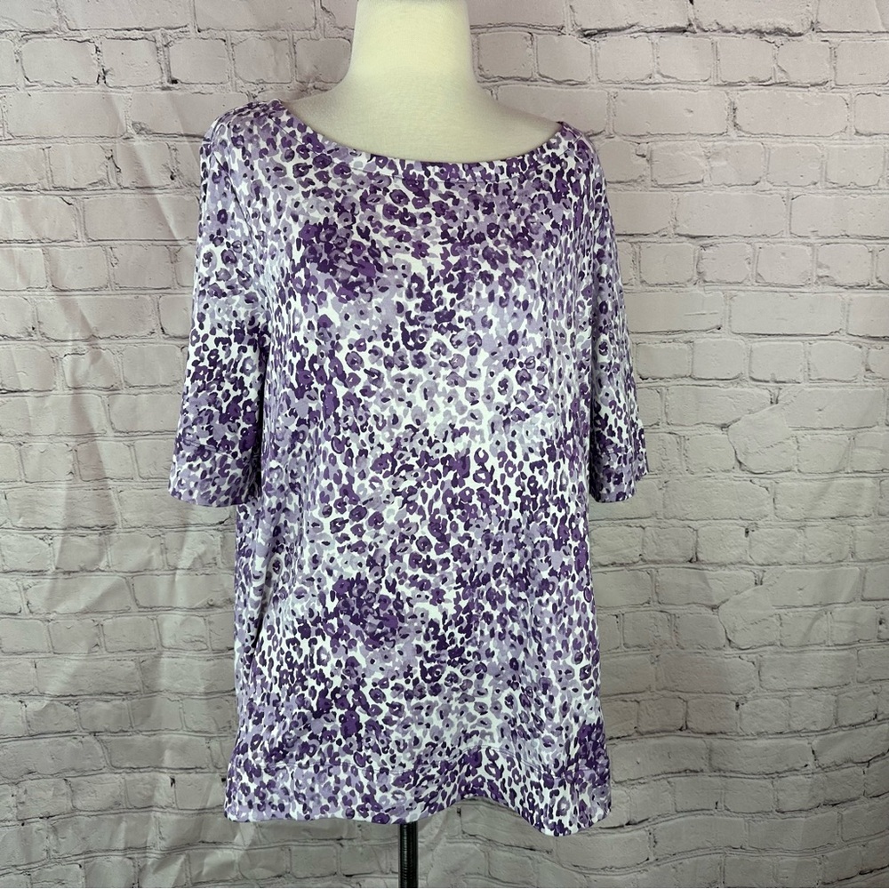 NWT Chico's (4) Lavender animal Print bateau- Neck tee women XXL leopard layer